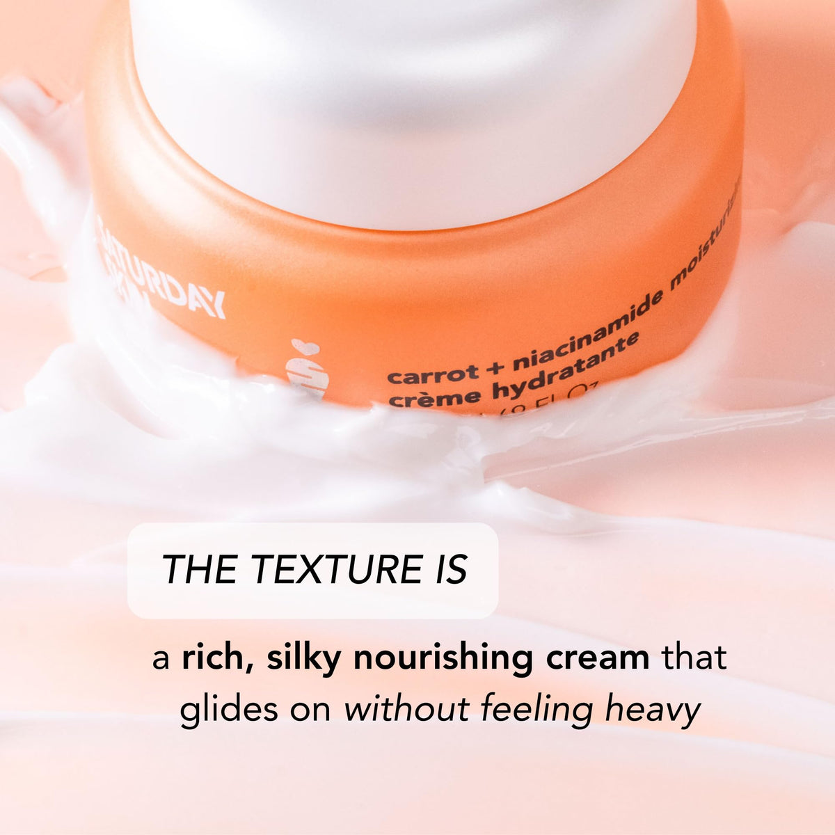 Saturday Skin moisturizer being smoothed onto hand to show spreadability and immediate hydration benefit
