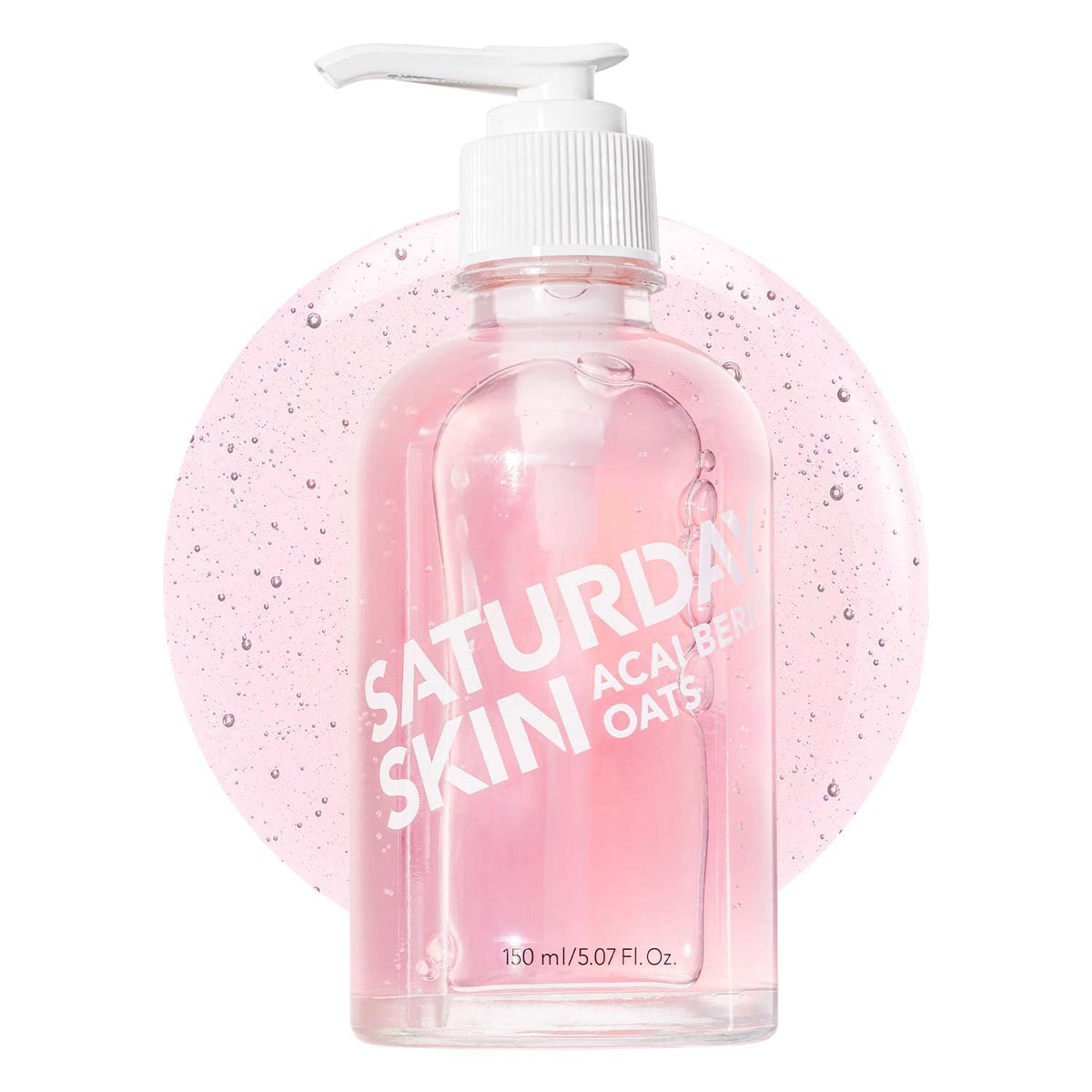 Saturday Skin front bottle showing cleanser and clear packaging for easy identification