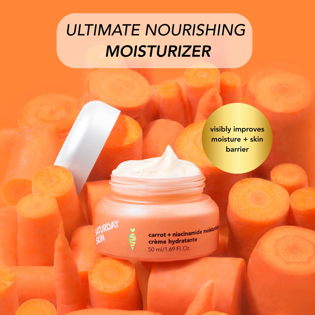 Saturday Skin cream texture close-up highlighting rich yet lightweight consistency for fast absorption
