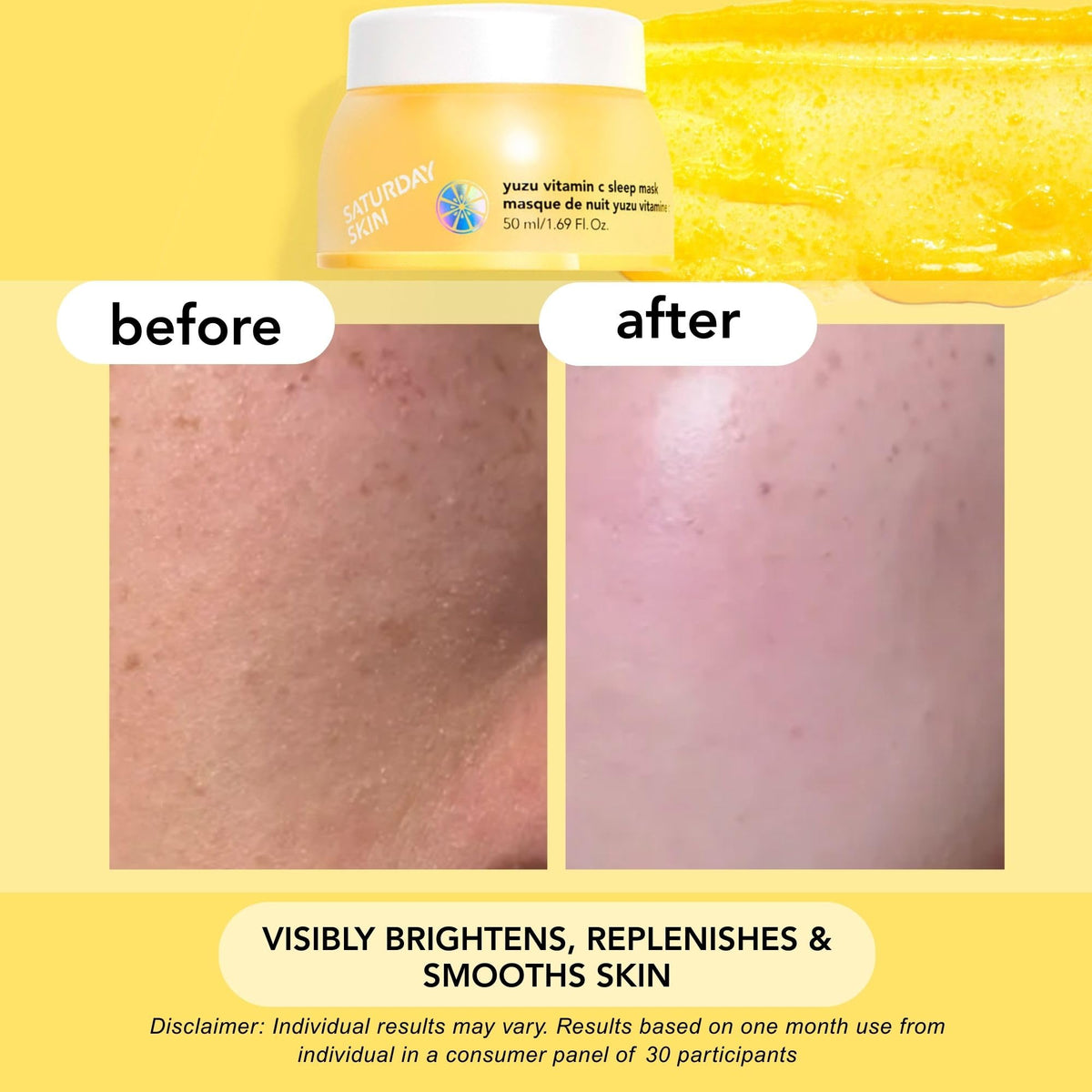 product label and ingredients list of Saturday Skin emphasizing key actives
