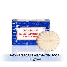 Satya Nag Champa in bathroom setting showing soap in use and fragrant atmosphere benefit