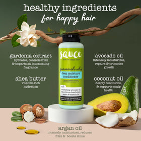 SAUCE BEAUTY conditioner applied in shower to detangle and hydrate