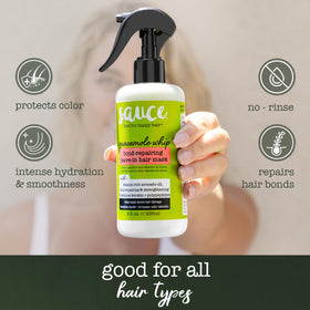 SAUCE BEAUTY applied to damp hair showing detangling and smoothing benefit