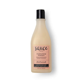 SAUCE BEAUTY pump and label close-up highlighting texture and ingredient callouts