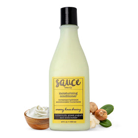 SAUCE BEAUTY front bottle view showing lightweight curl conditioner for frizz control