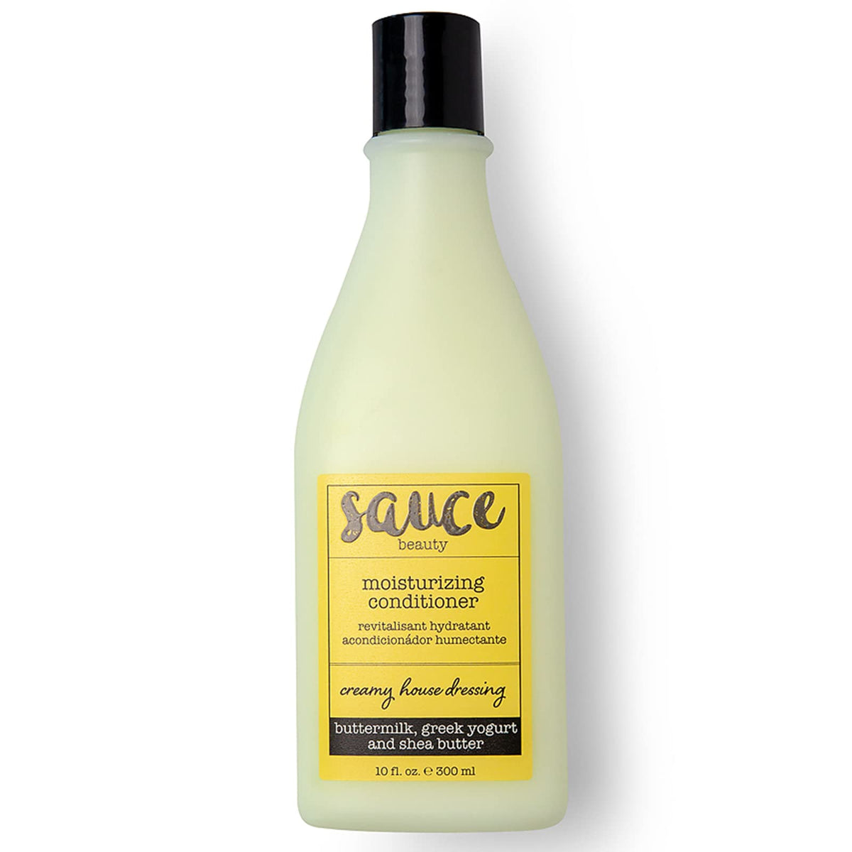 SAUCE BEAUTY pump and label detail highlighting clear ingredients and benefits