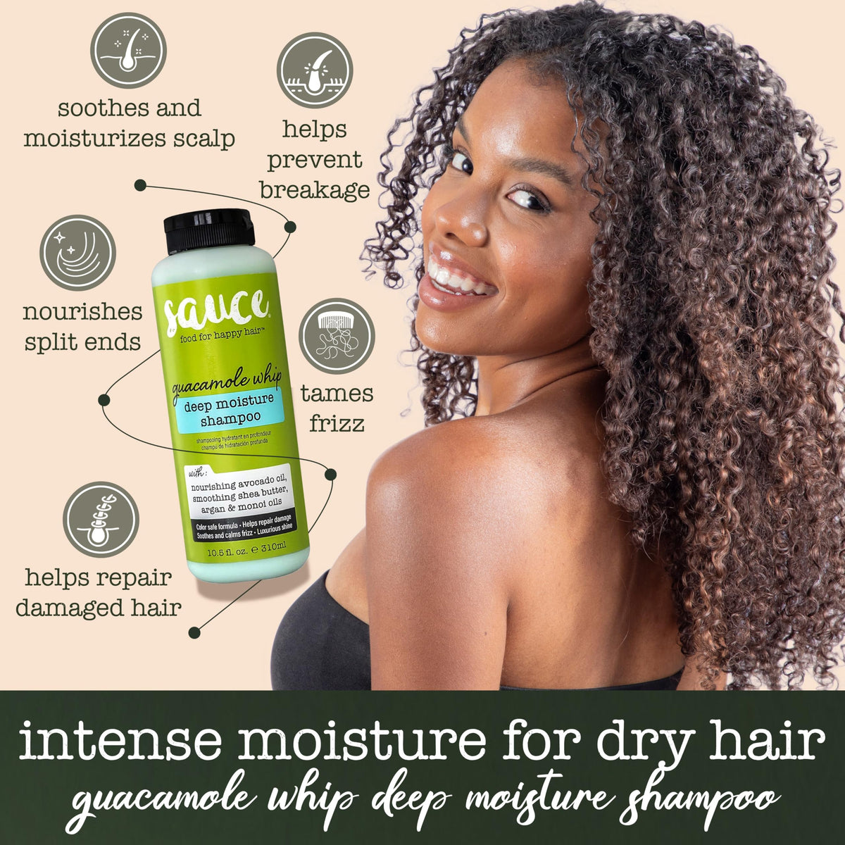 SAUCE BEAUTY whipped shampoo texture close-up showing creamy moisture