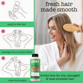 SAUCE BEAUTY model massaging shampoo into scalp in shower