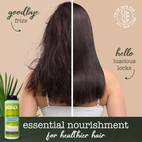 SAUCE BEAUTY ingredients display with avocado and shea for nourishment