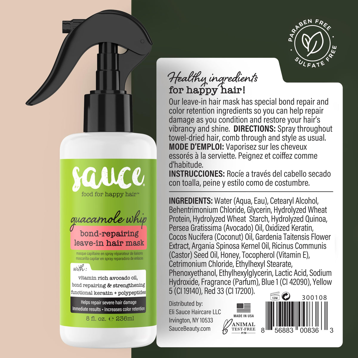 SAUCE BEAUTY label close-up highlighting ingredients and transparency benefit