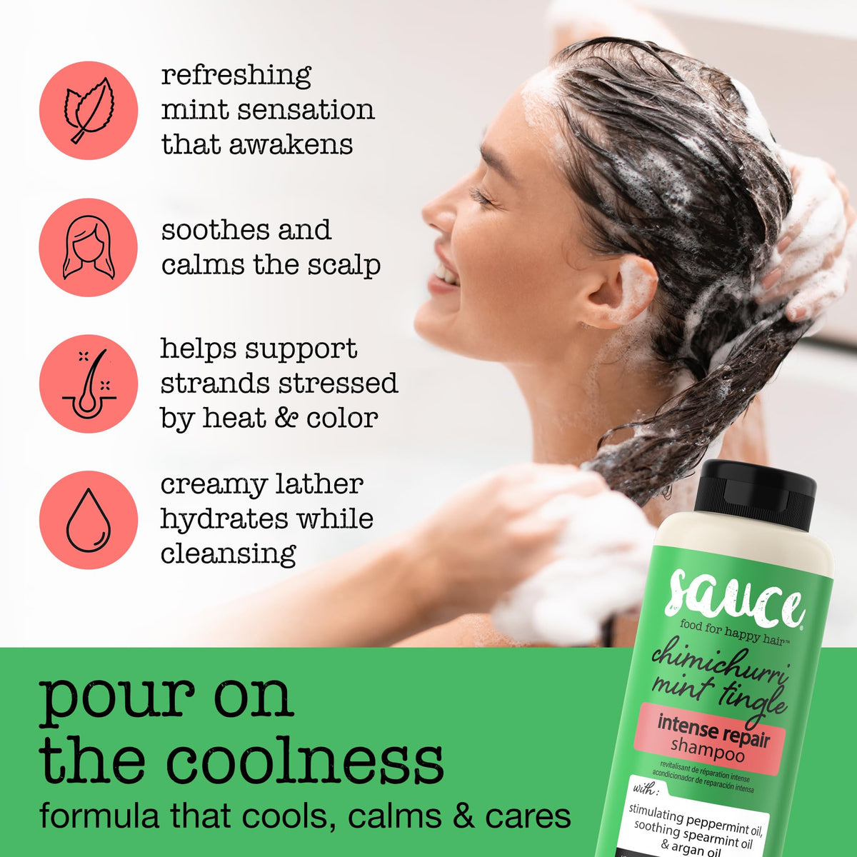 SAUCE BEAUTY dispensing shampoo into hand to show lather
