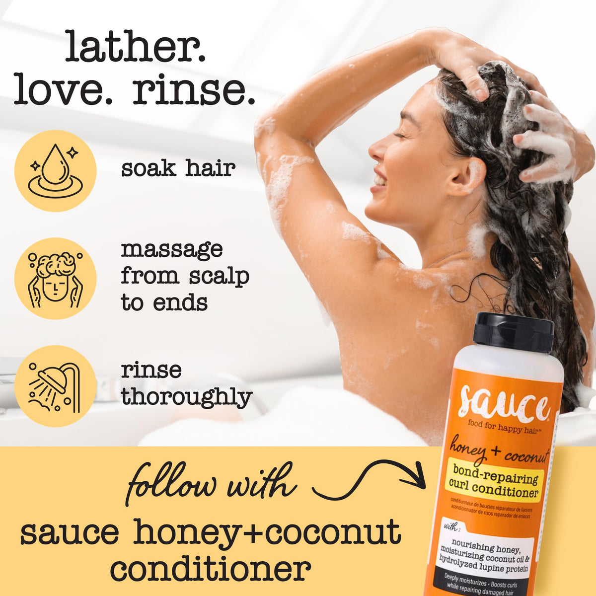 SAUCE BEAUTY shampoo styled on bathroom shelf for routine