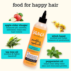 SAUCE BEAUTY bottle in hand conveying 8 fl oz size and easy use