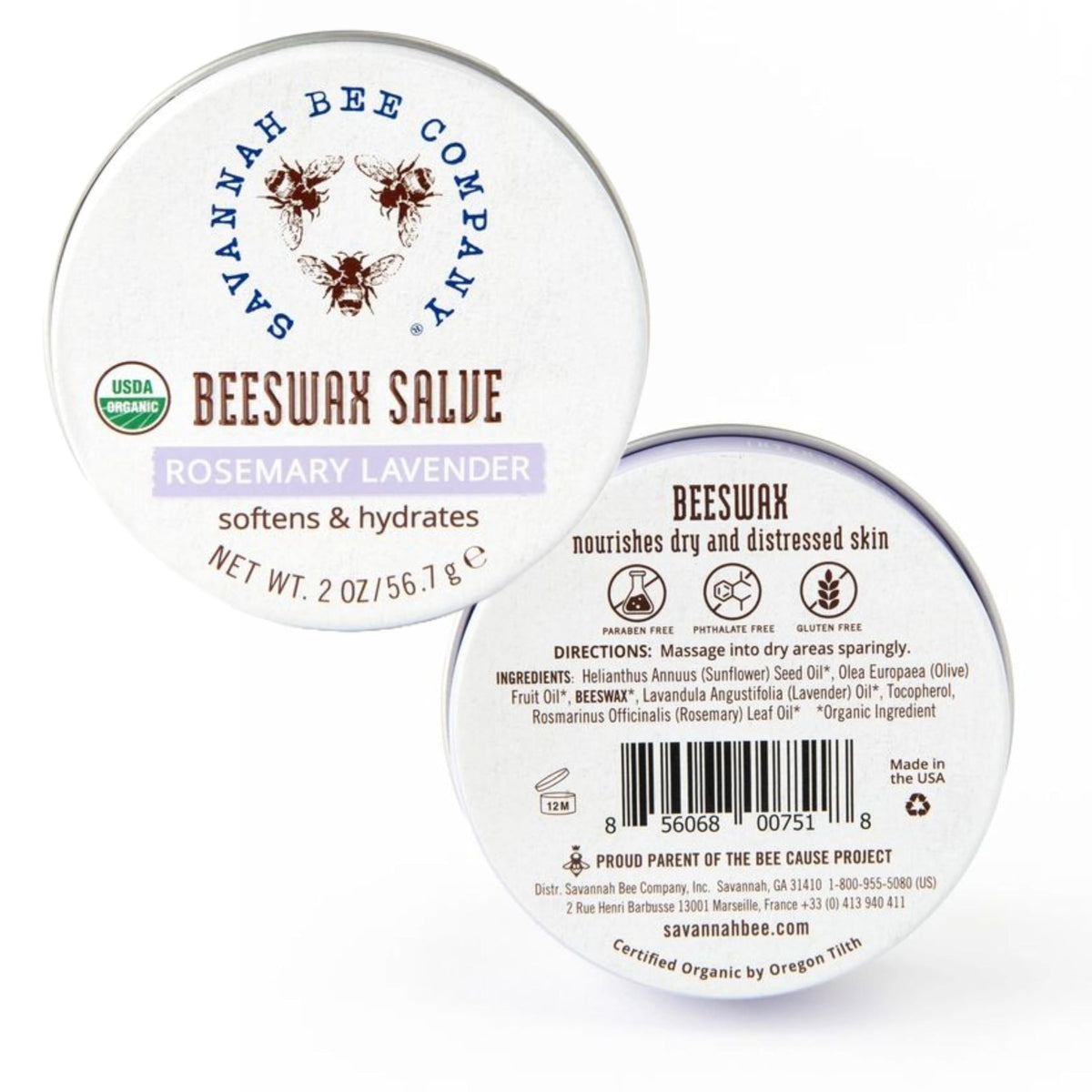 Savannah Bee Company natural ingredient layout highlighting beeswax and oils
