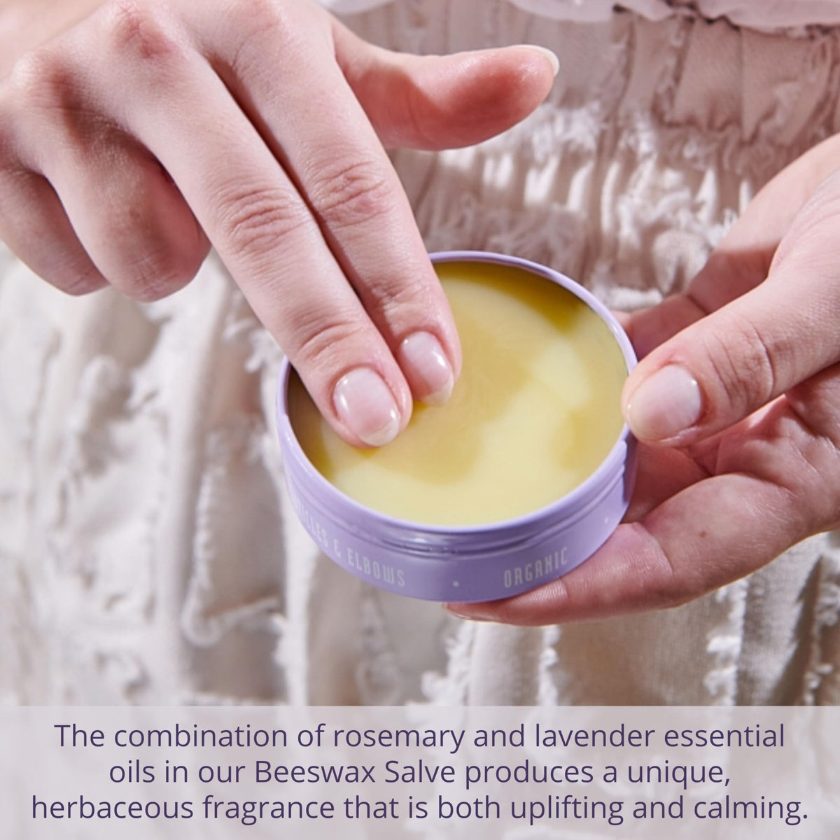 Savannah Bee Company tin side label detail showing product name and scent