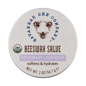 Savannah Bee Company tin top view showing compact 2 oz travel-friendly salve