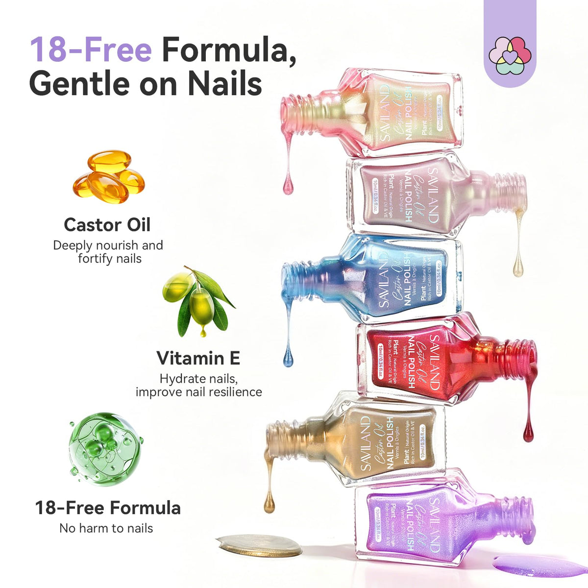 SAVILAND label close-up showing 18-free formula and safer ingredient benefit