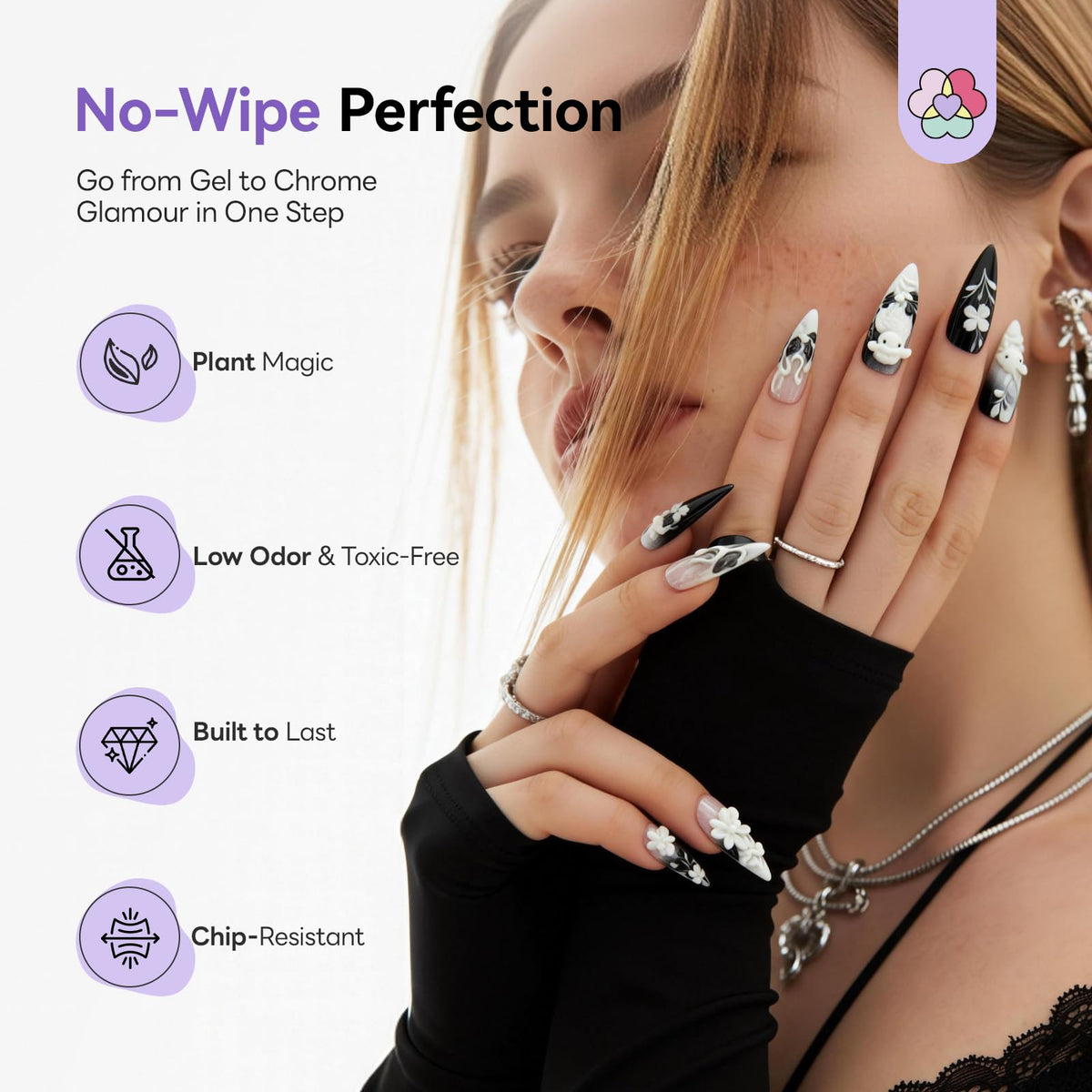 SAVILAND sculpted floral nail in use illustrating raised detail and durable finish