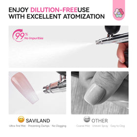 SAVILAND white polish loaded in airbrush gun showing consistent spray benefit