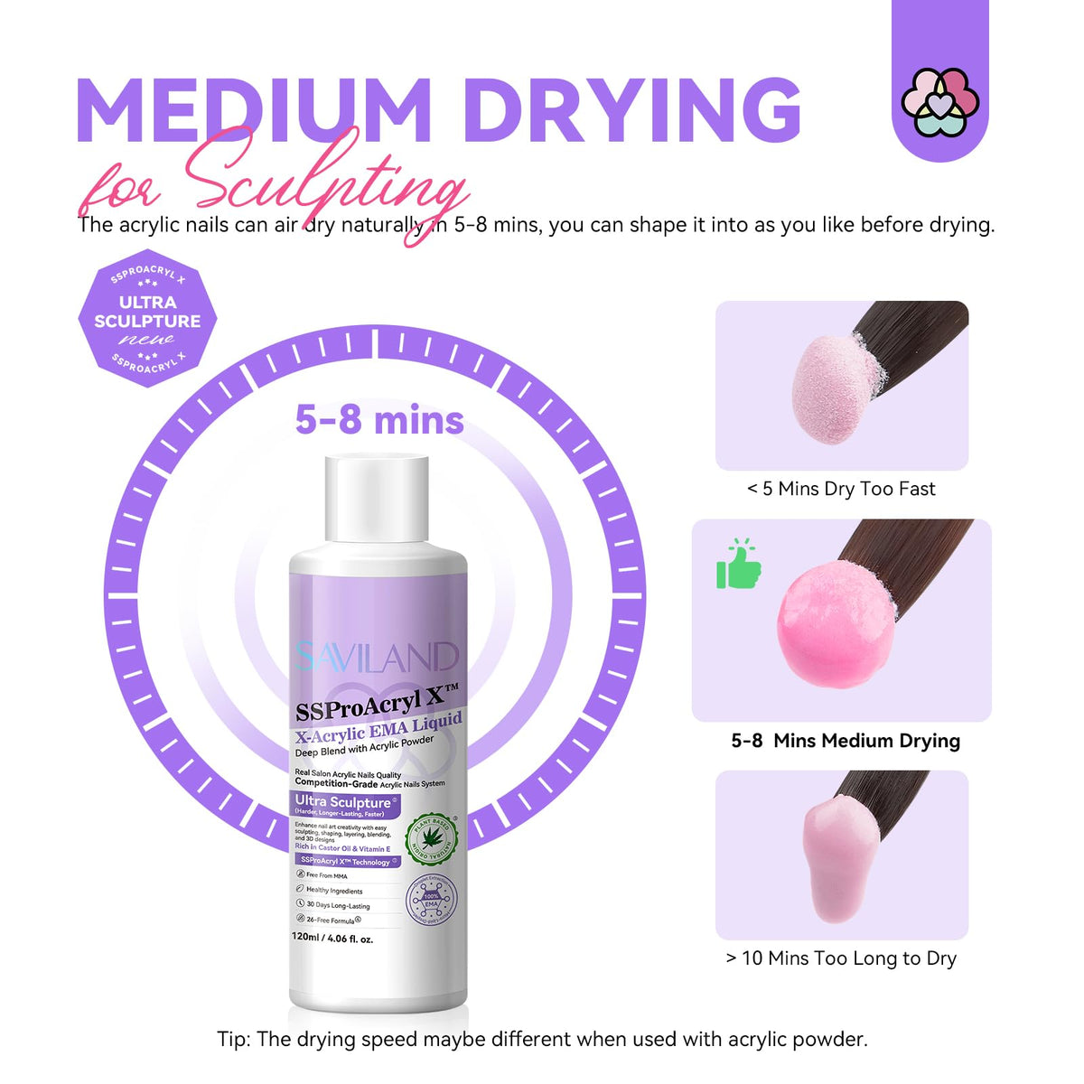 SAVILAND applying acrylic bead to nail extension, precise sculpting benefit