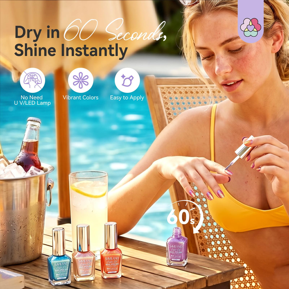 SAVILAND bottle label close-up displaying 18-free claims and ingredient benefit