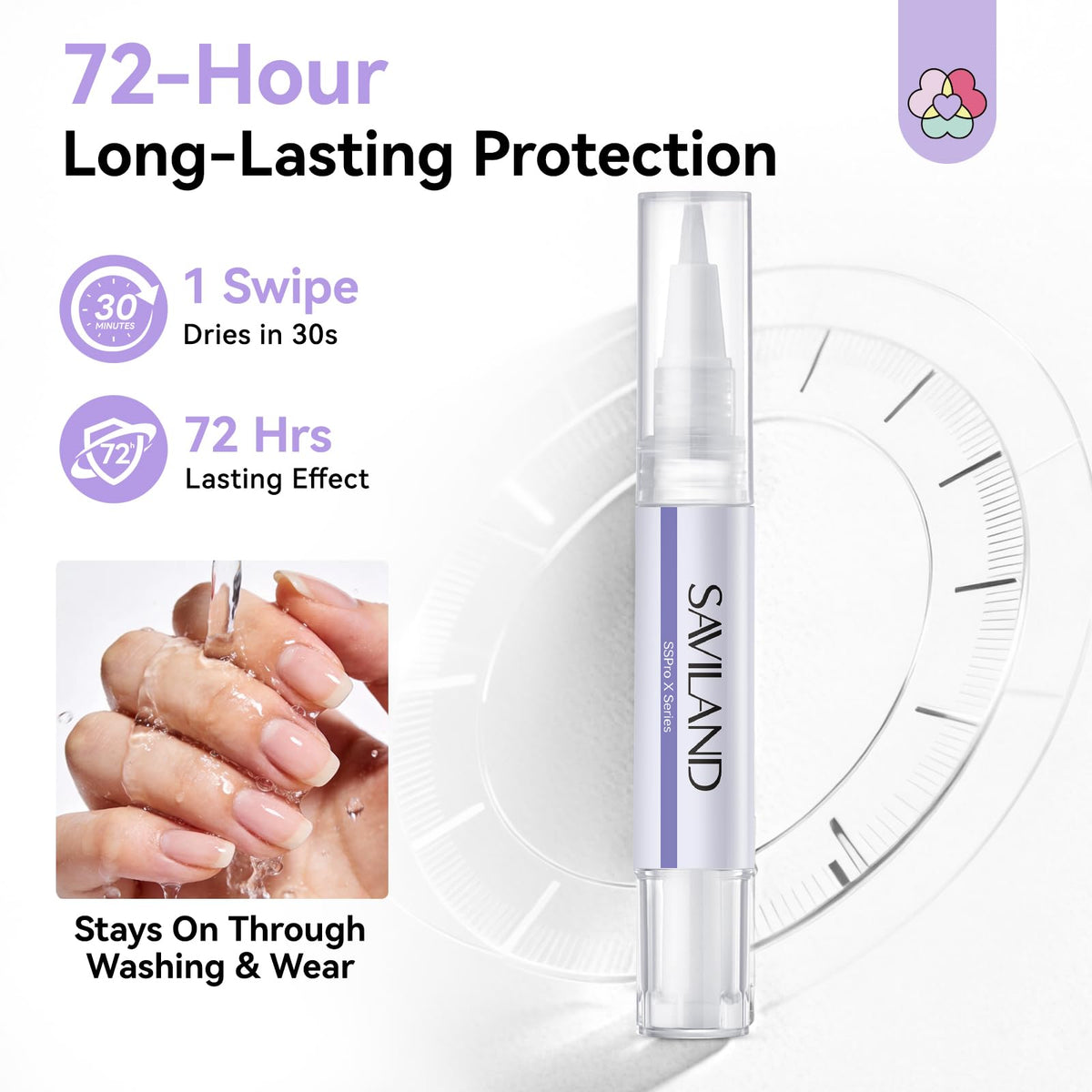 SAVILAND close-up of brush tip delivering precise, mess-free coverage