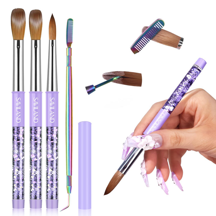 SAVILAND brushes front packaging showing three purple handles and comb — professional kit benefit