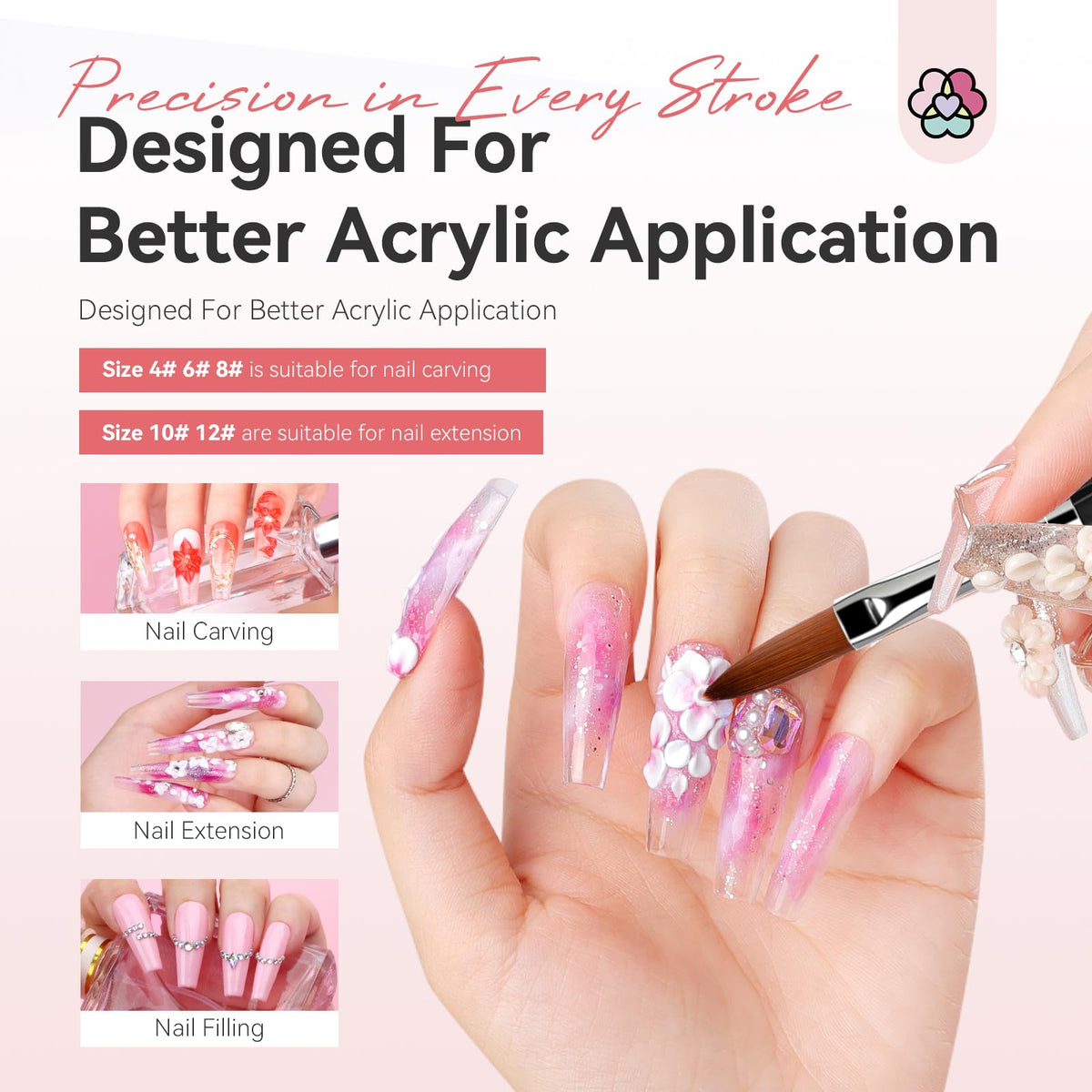 SAVILAND brush used to sculpt acrylic on nail, demonstrates smooth application