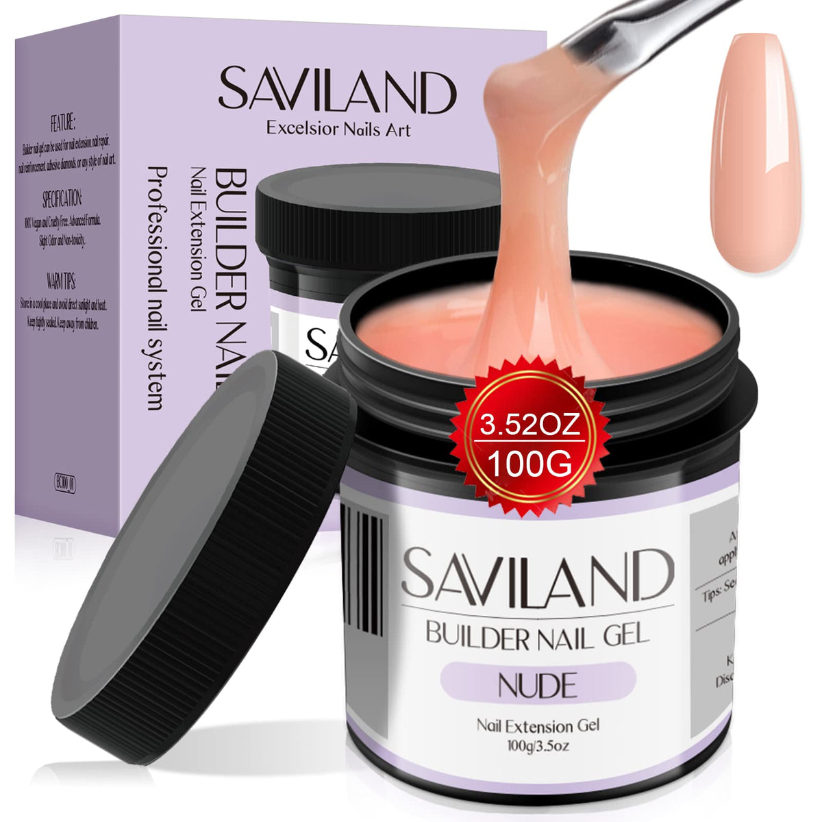 SAVILAND front jar shot showing large 3.5oz size and nude shade benefit