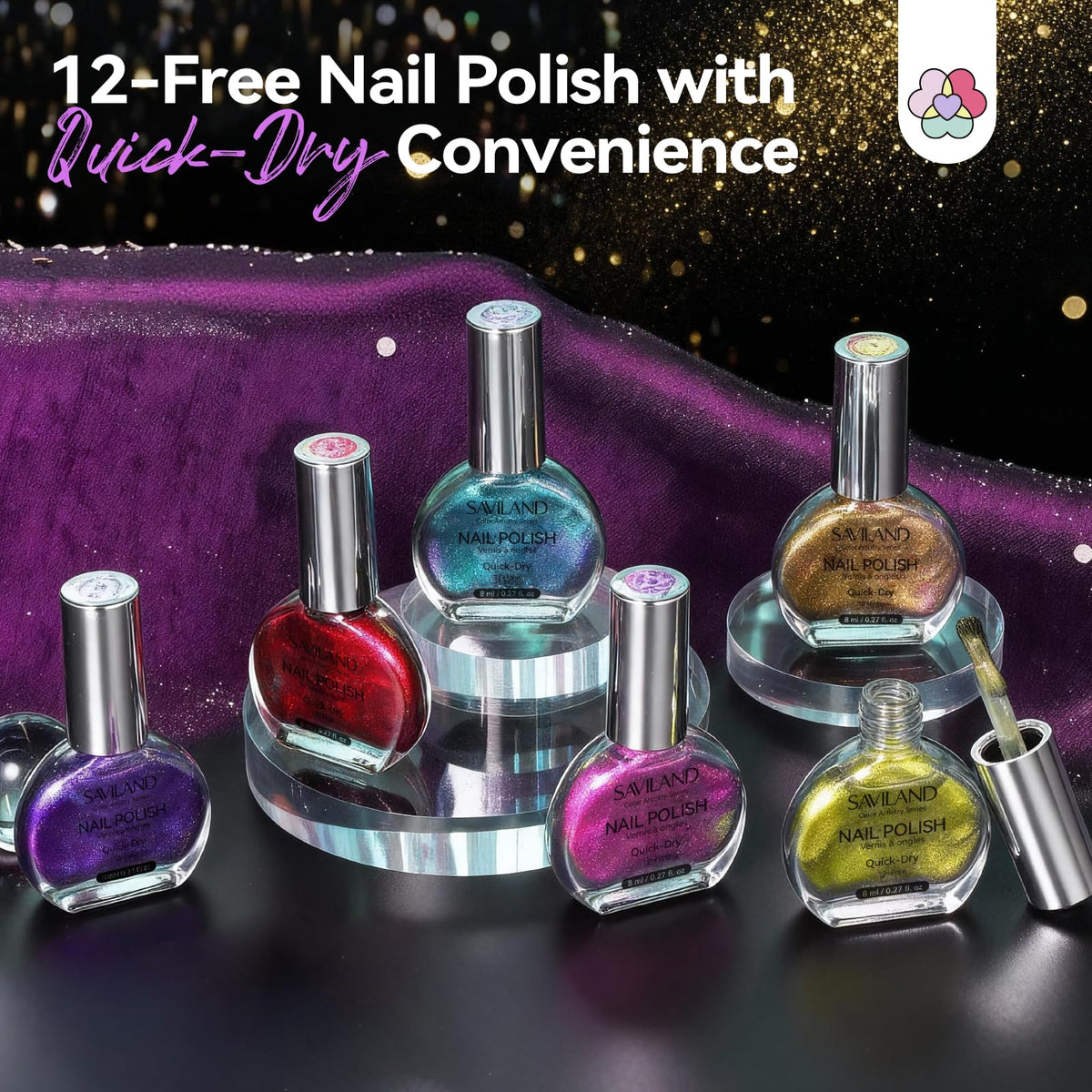 Application brush spreading SAVILAND chameleon polish smoothly for even quick-dry coats