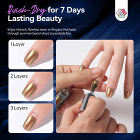Fingernails painted with SAVILAND polish shifting colors under light to showcase holographic effect