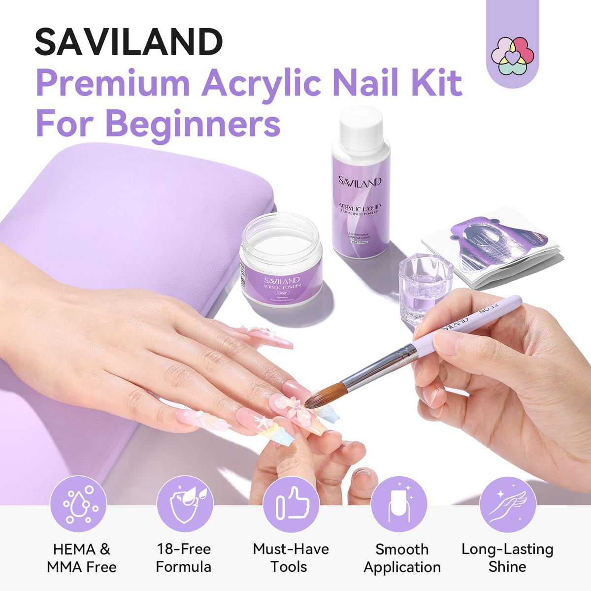 SAVILAND clear acrylic powder close-up highlighting smooth, self-leveling texture