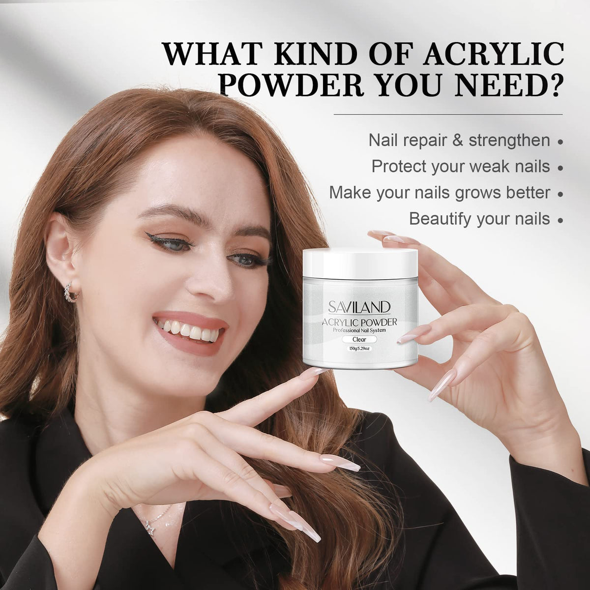 SAVILAND open jar with loose clear powder ready for mixing, easy-to-use benefit