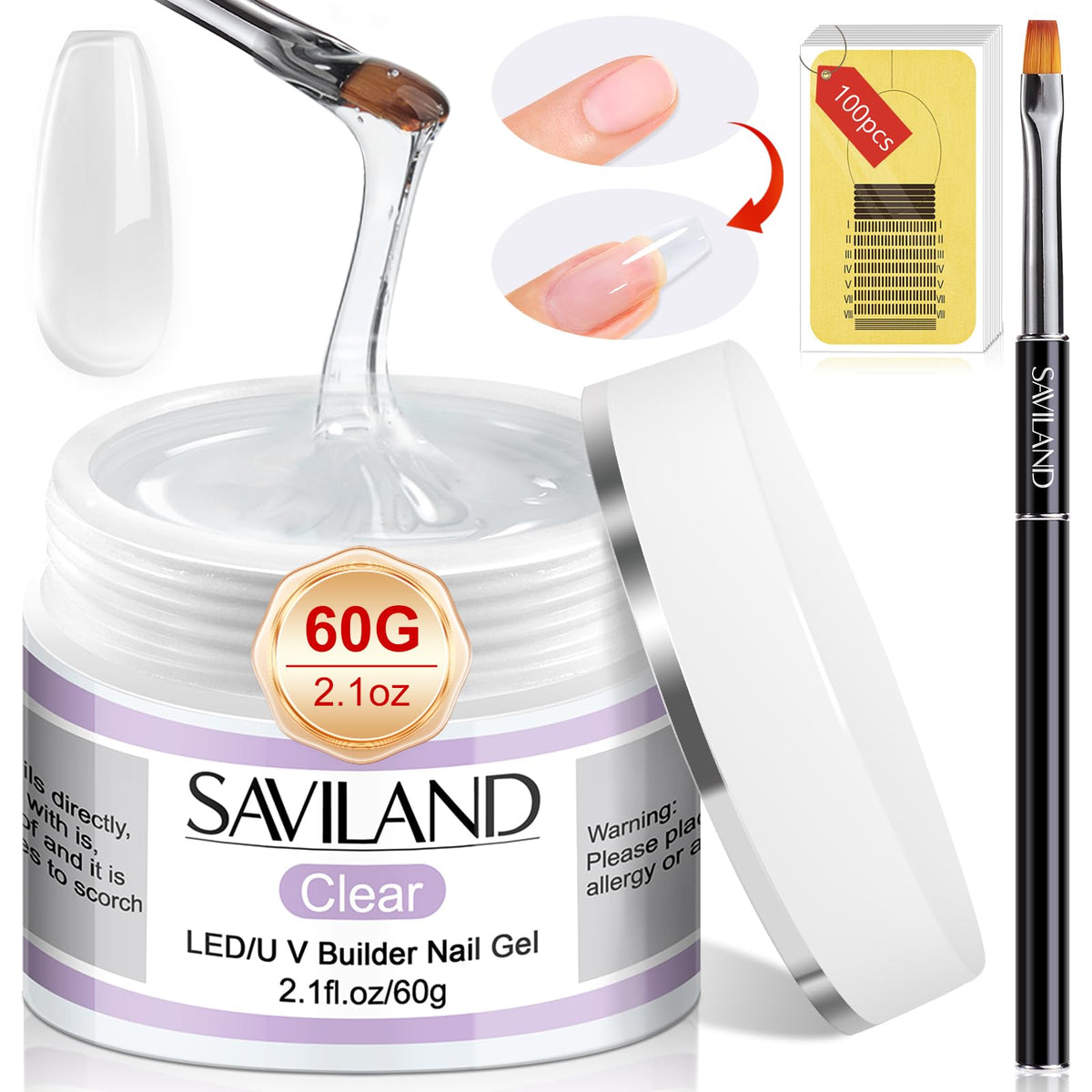 SAVILAND clear builder gel jar front showing label and glossy product benefit