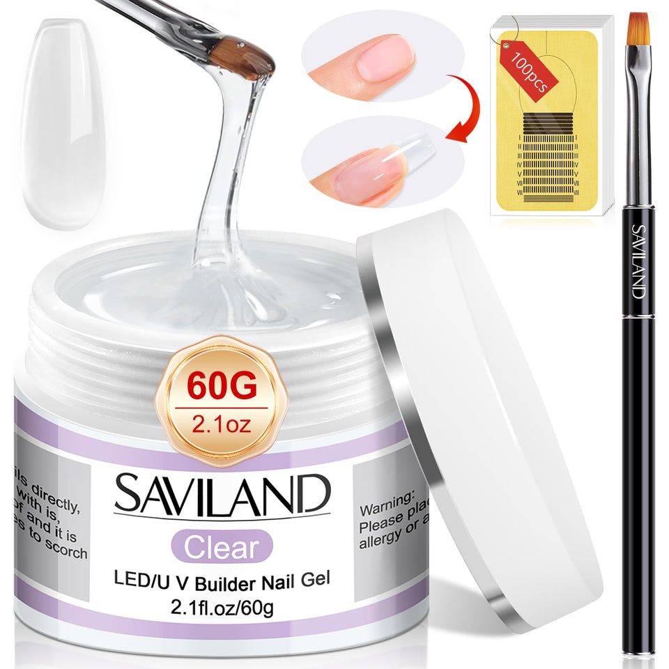 SAVILAND clear builder gel jar front showing label and glossy product benefit