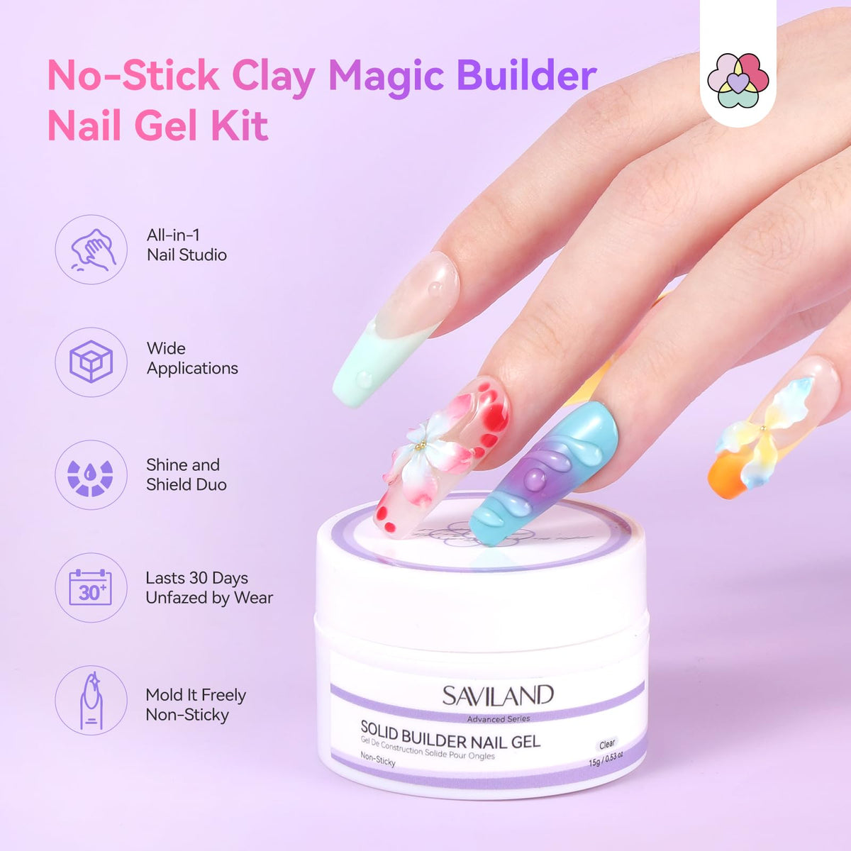 SAVILAND clear solid builder gel jar close-up displaying smooth moldable texture