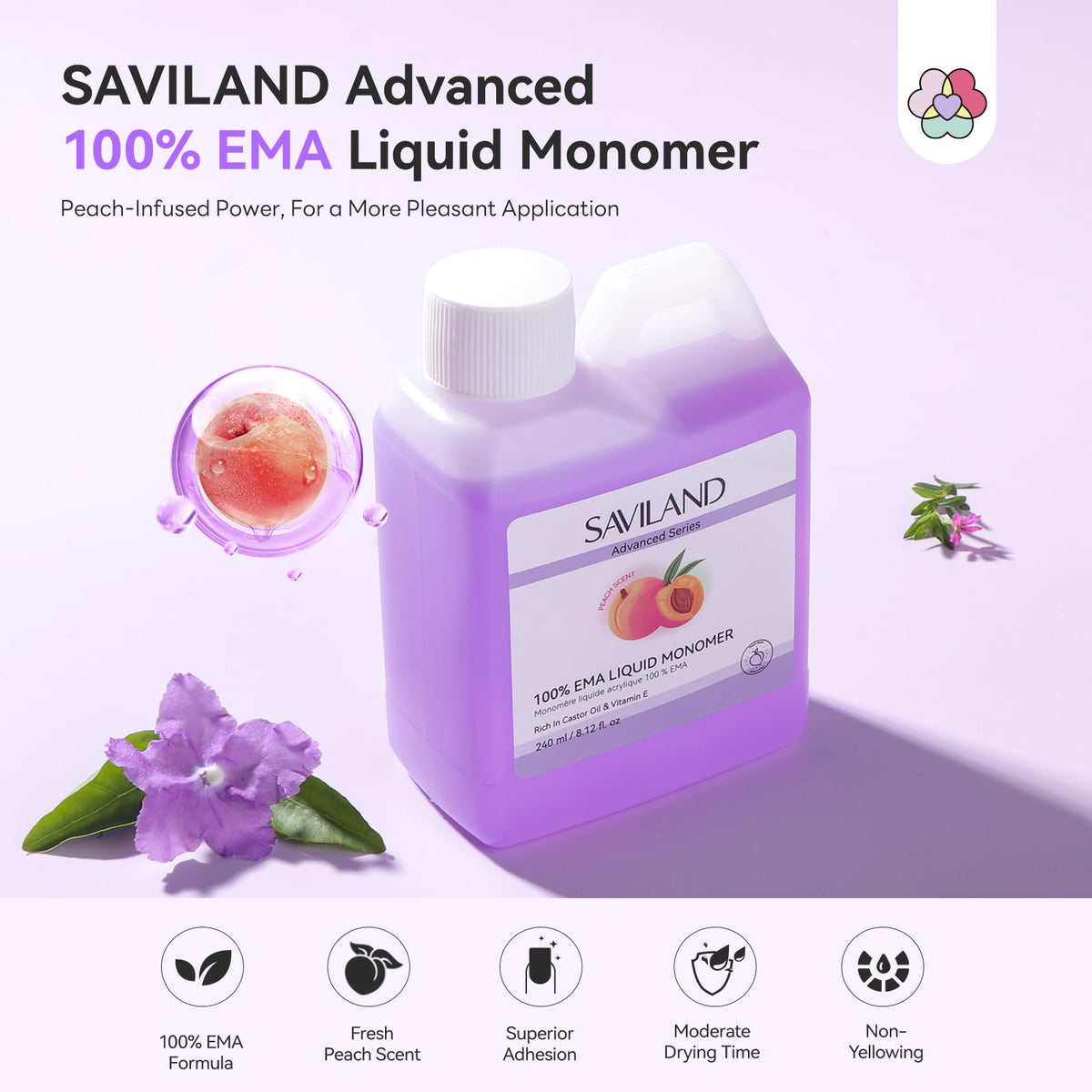 SAVILAND close-up of peach scent label highlighting gentle fragrance