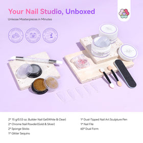 SAVILAND dual form applied on nail to show quick extension shaping