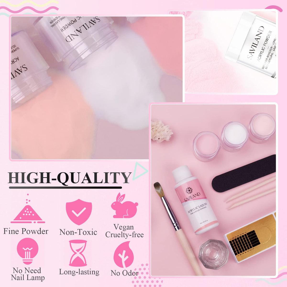 SAVILAND nail file buffer and wooden cuticle pushers for precise shaping and finish