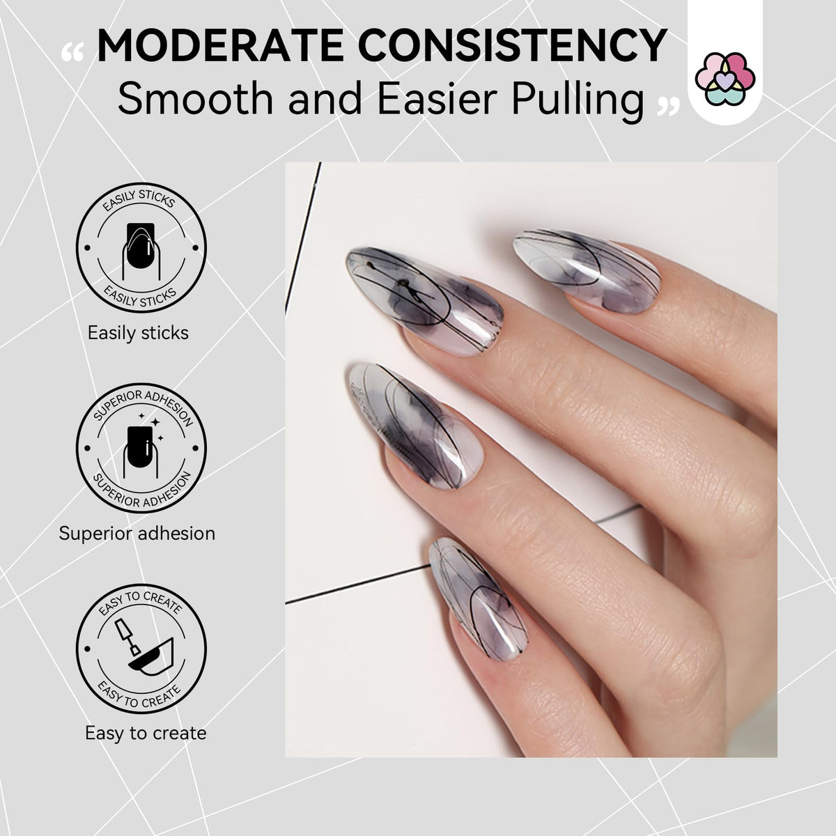 SAVILAND finished nail art featuring black and white designs delivering bold contrast