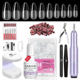SAVILAND front package shot showing complete almond gel nail kit benefits