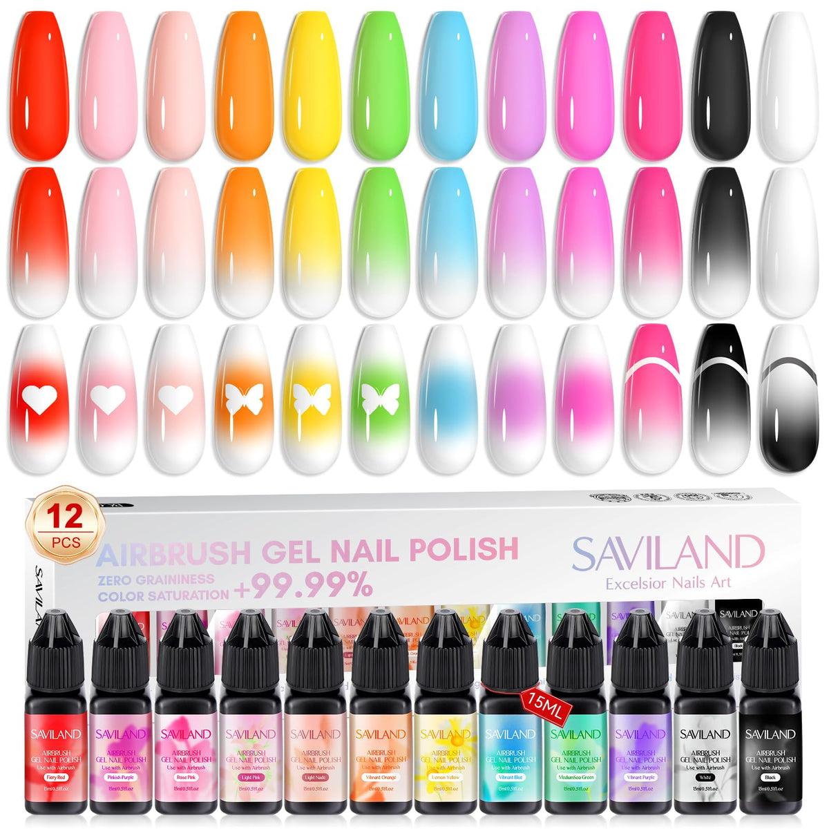 SAVILAND front packaging showing 12 vivid colors for airbrush versatility