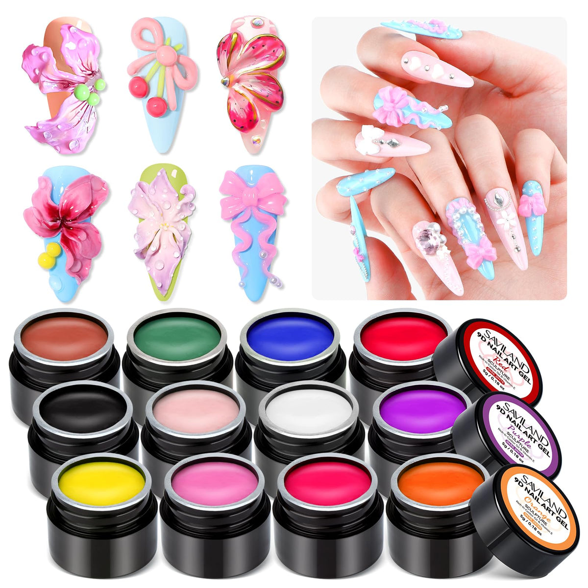 SAVILAND front packaging showcasing full 12-color 3D gel kit benefits