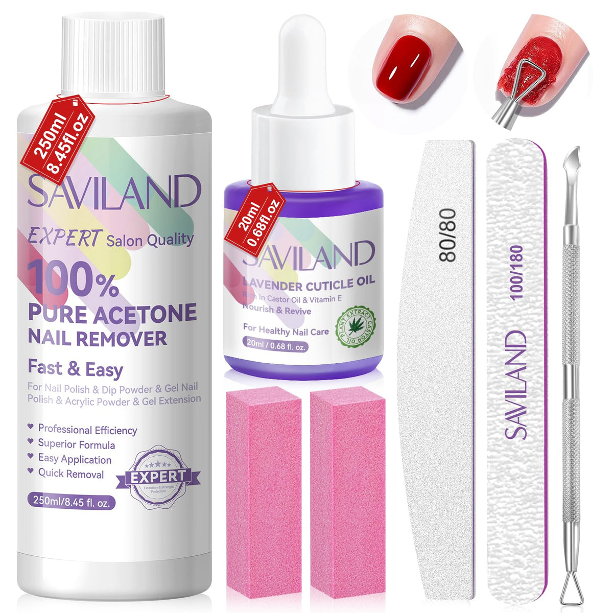 SAVILAND front packaging showing full nail remover kit and quick identification benefit