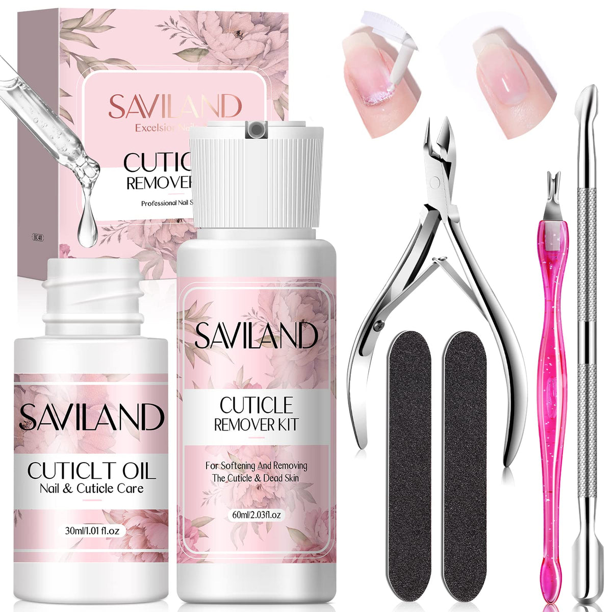 SAVILAND front packaging showing full cuticle care kit and benefits