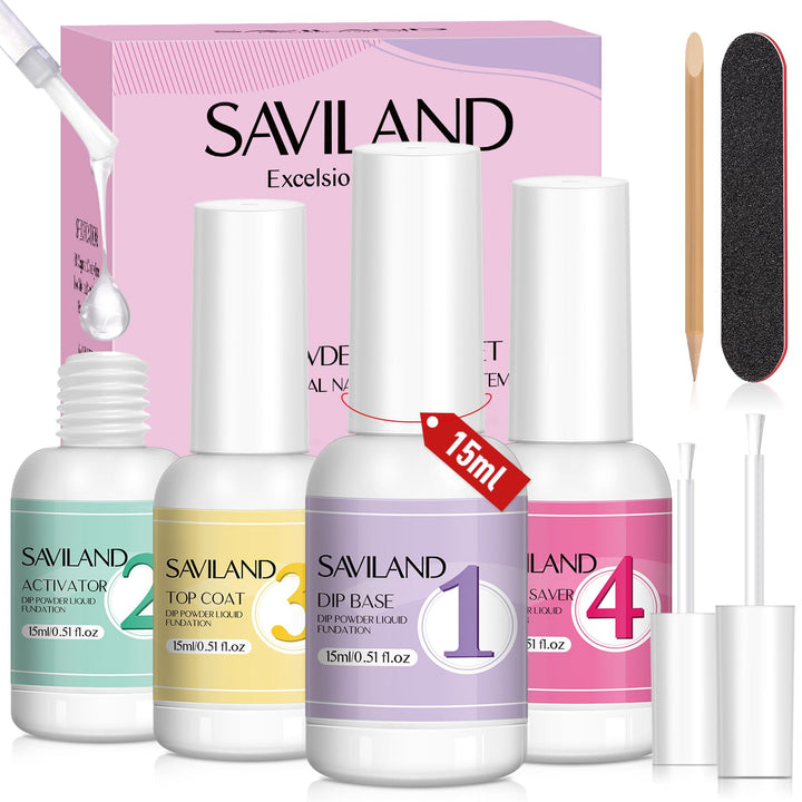 SAVILAND front packaging showing four 15ml bottles and included tools for easy setup