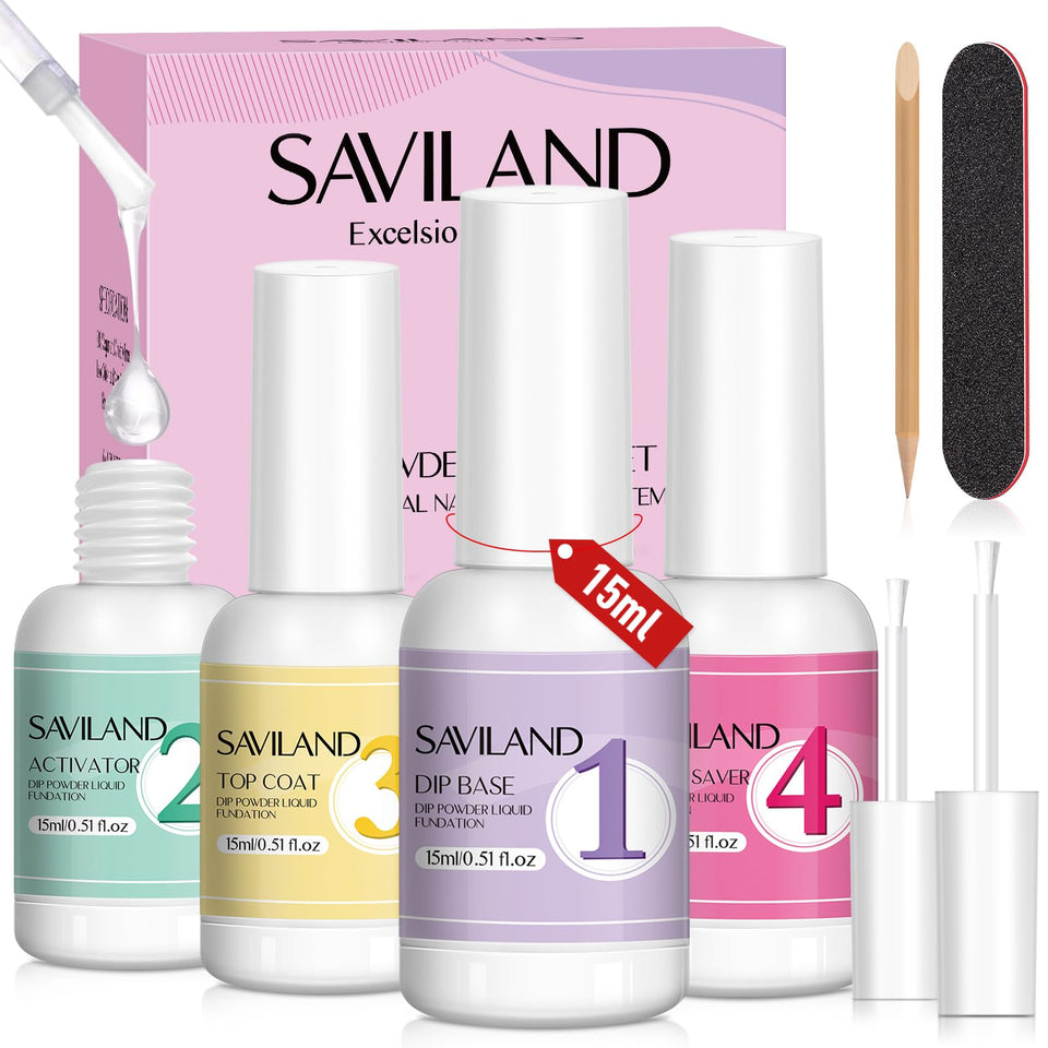 SAVILAND front packaging showing four 15ml bottles and included tools for easy setup