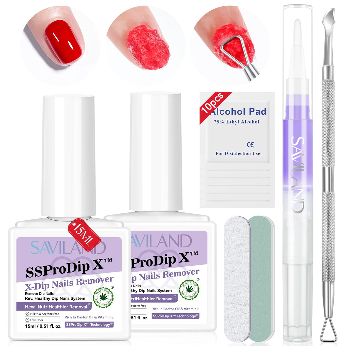 SAVILAND front packaging showing kit contents and gentle removal benefits