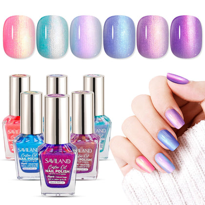 SAVILAND front packaging showing six ombre pearl polish bottles for quick-dry convenience