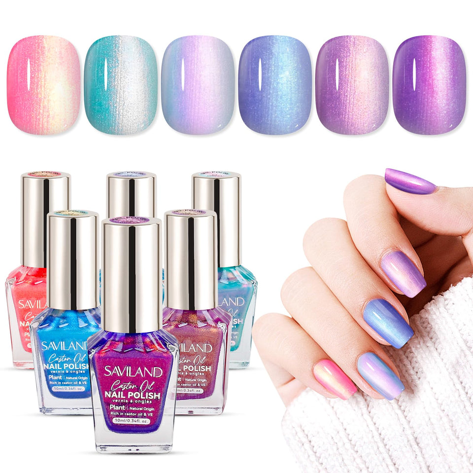 SAVILAND front packaging showing six ombre pearl polish bottles for quick-dry convenience
